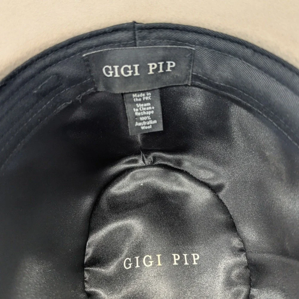 Gigi Pip Billie Tall Fedora Hat Taupe Wool Wide Brim Pinched Crown